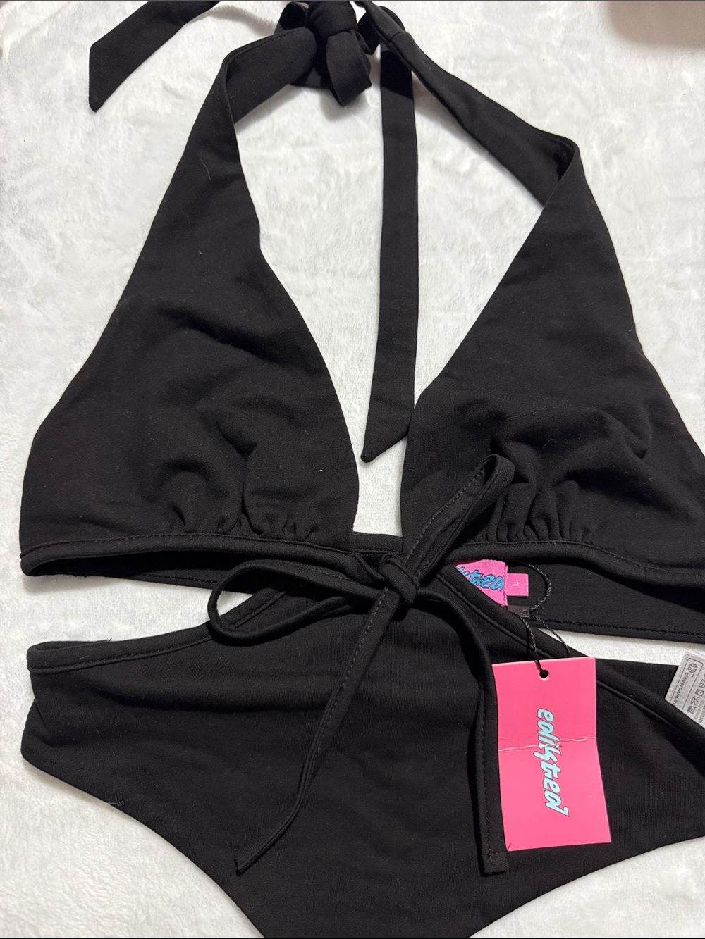 Edikted Black Cady tie front cut out top